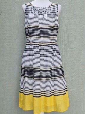 TALBOTS Striped Nautical 100% COTTON Sleeveless Fit & Flare Dress Size 6